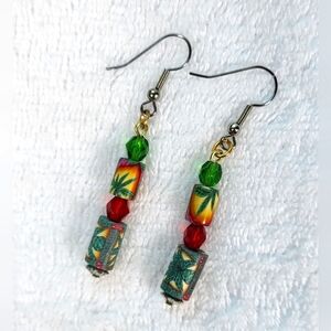 ARTISAN Herb Beaded Statement Dangle Earrings / Pierced